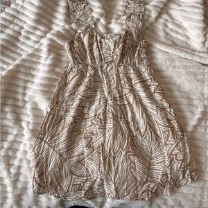 Blu Pepper Brown and White Leaf Print Mini Dress